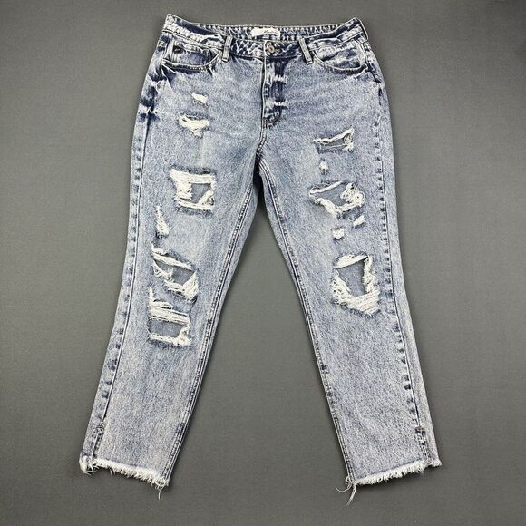 KanCan Jeans Women 30 High Rise Relaxed Tapered Acid Wash Destroyed Casual Denim - Picture 1 of 16